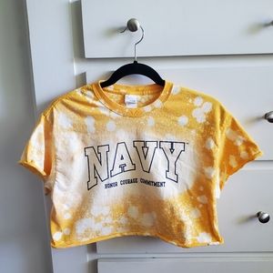 Navy bleached distressed cropped t-shirt‎